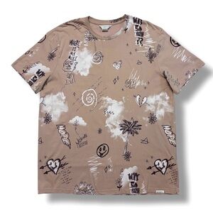 ELEVEN PARIS Tan Doodles & Clouds Print Crew Neck Shirt